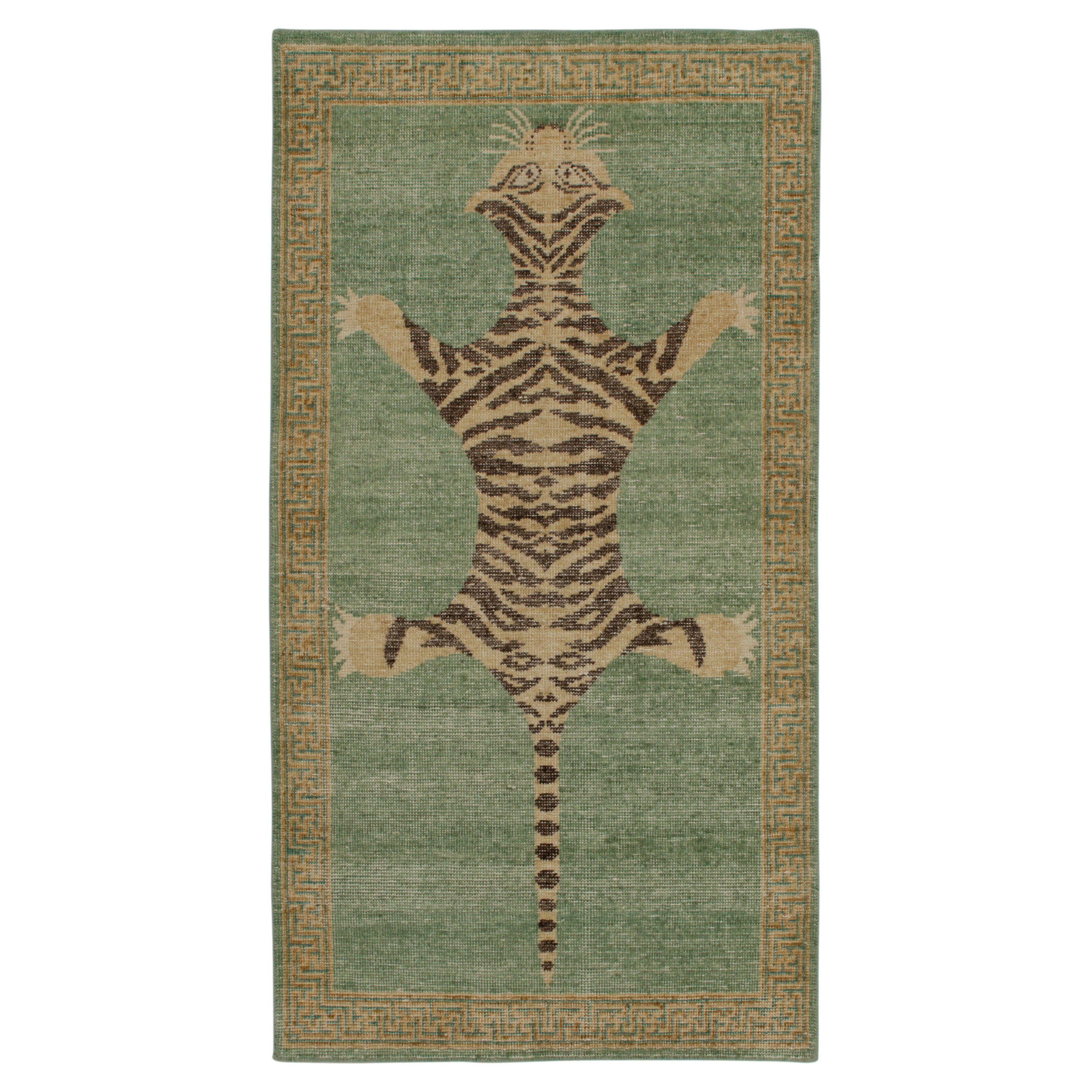 Teppich & Kilims Distressed Tiger Skin Style Läufer in Grün, Beige & Schwarz
