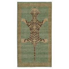 Rug & Kilim’s Distressed Tiger Skin Style Runner in Green, Beige & Black