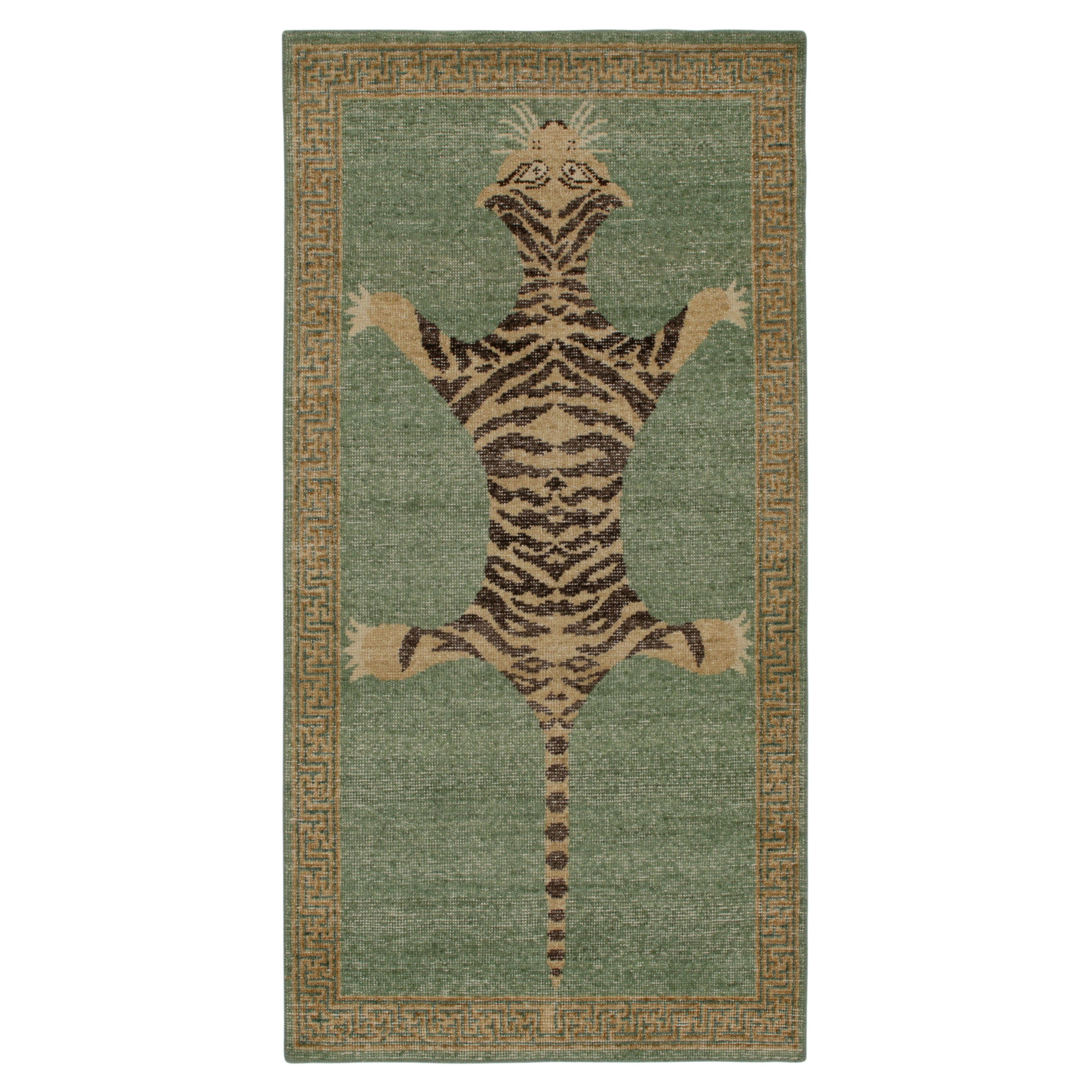 Teppich & Kilims Distressed Tiger Skin Style Läufer in Grün, Beige & Schwarz Pictori
