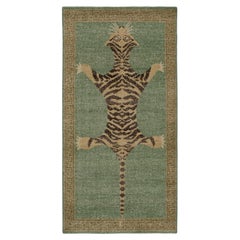 Rug & Kilim’s Distressed Tiger Skin Style Runner in Green, Beige & Black Pictori