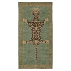 Rug & Kilim’s Distressed Tiger Skin Style Runner in Green, Beige & Black Pictori