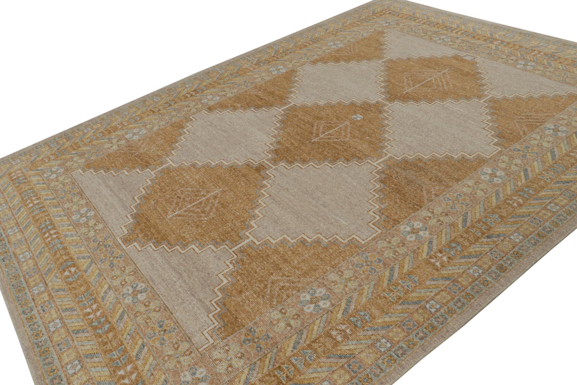This 8×11 rug is a new addition to Rug & Kilim’s Homage Collection. Hand-knotted in wool, it recaptures an antique tribal rug pattern in a new take on distressed texture.

On the Design: 

One can’t help but admire the balance of warm and cool