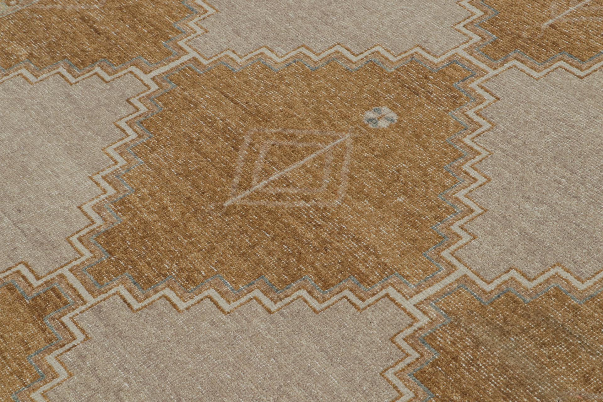 Hand-Knotted Rug & Kilim’s Distressed Tribal Rug In Beige, Brown and Gold Patterns For Sale