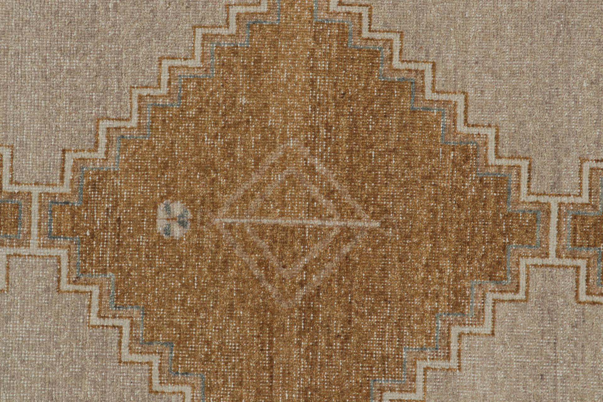 Contemporary Rug & Kilim’s Distressed Tribal Rug In Beige, Brown and Gold Patterns For Sale