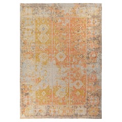 Rug & Kilim’s Distressed Tribal Style Custom Rug in Yellow, Red Geometric Patter