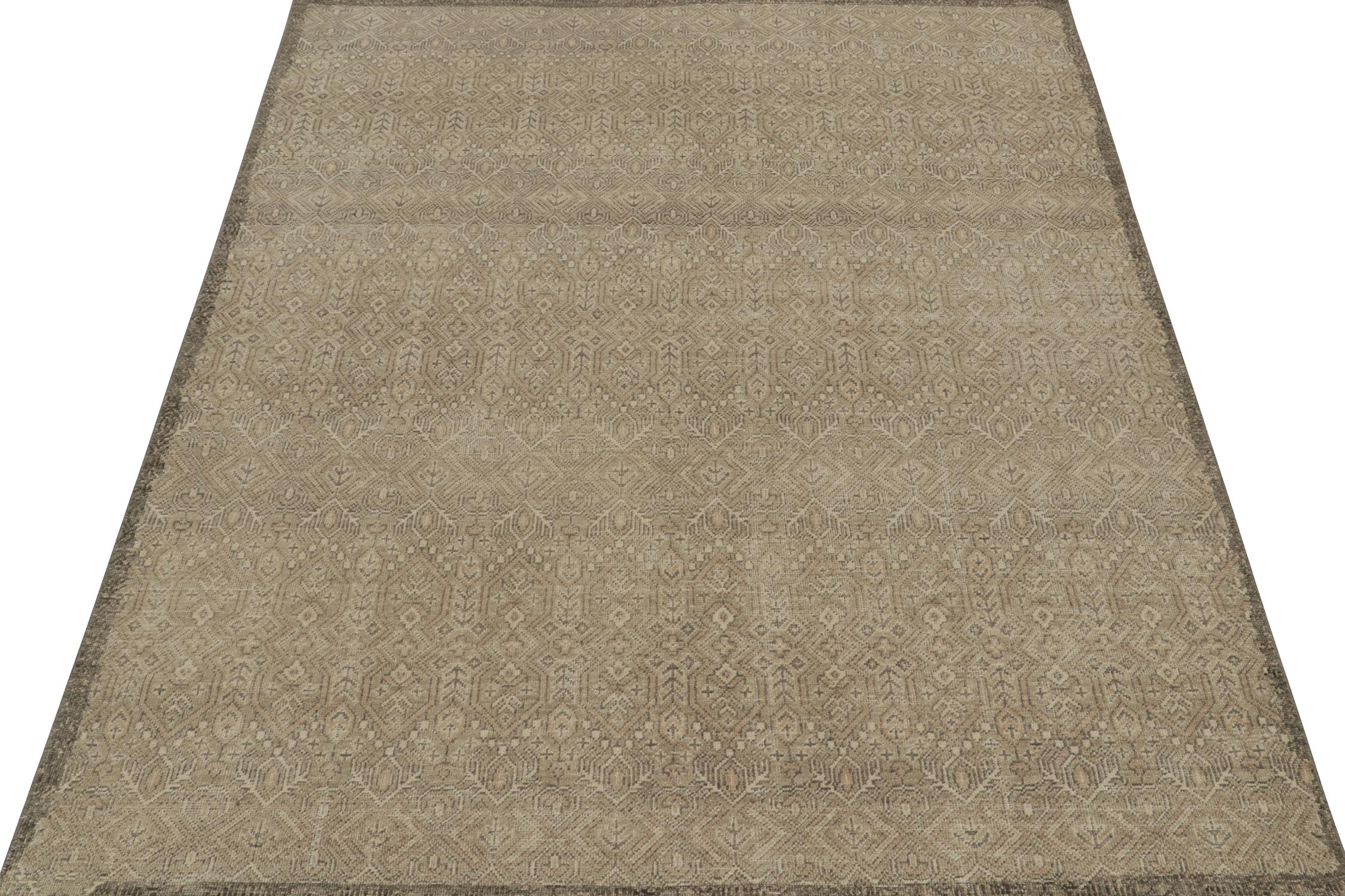 Indian Rug & Kilim’s Distressed Tribal style rug in Beige and Gray Geometric Patterns For Sale
