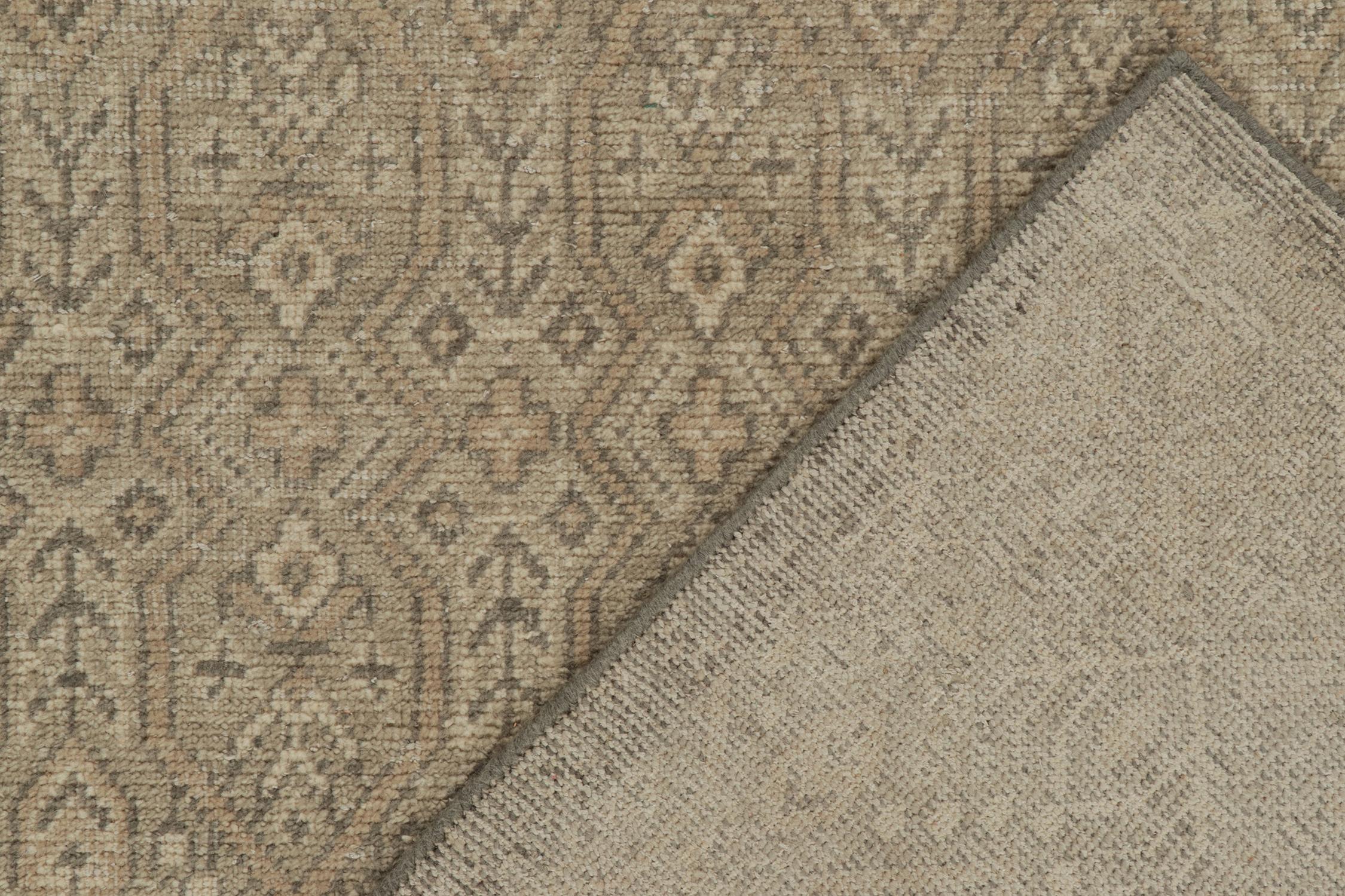 Contemporary Rug & Kilim’s Distressed Tribal style rug in Beige and Gray Geometric Patterns For Sale
