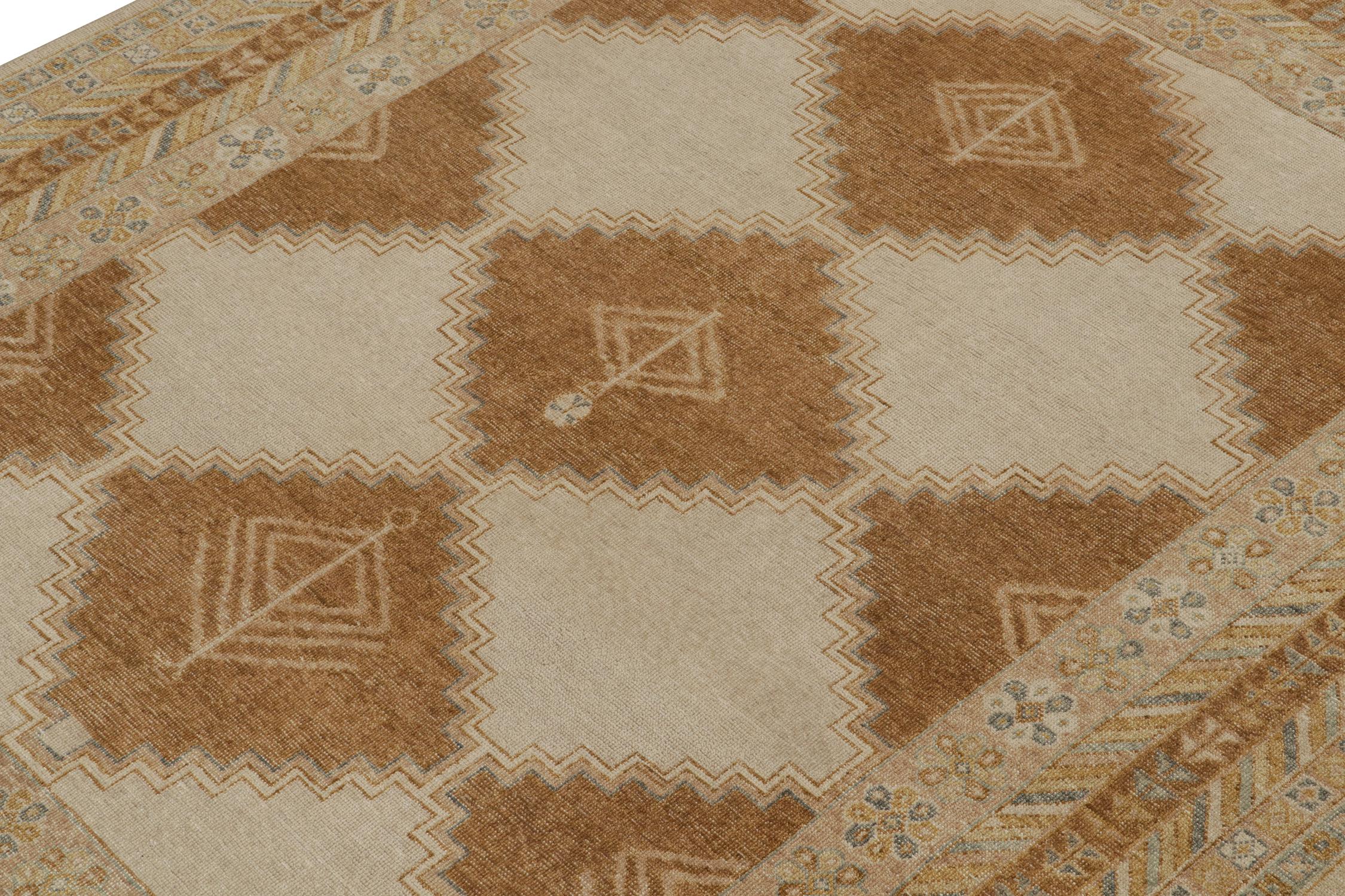 Hand-Knotted Rug & Kilim’s Distressed Tribal Style Rug in Beige, Brown and Gold Patterns For Sale
