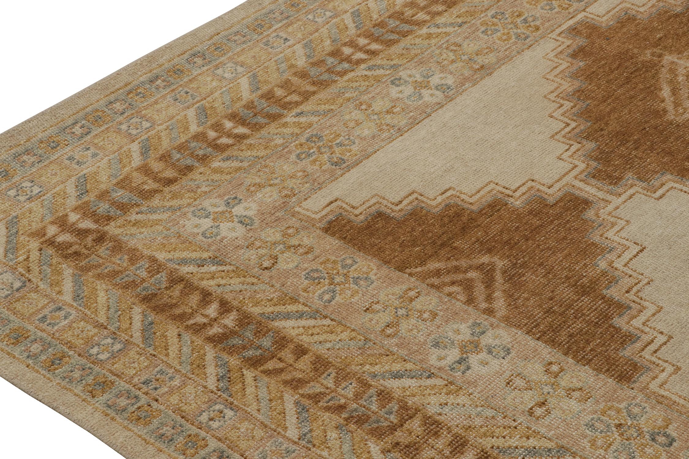 Rug & Kilim’s Distressed Tribal Style Rug in Beige, Brown and Gold Patterns In New Condition For Sale In Long Island City, NY