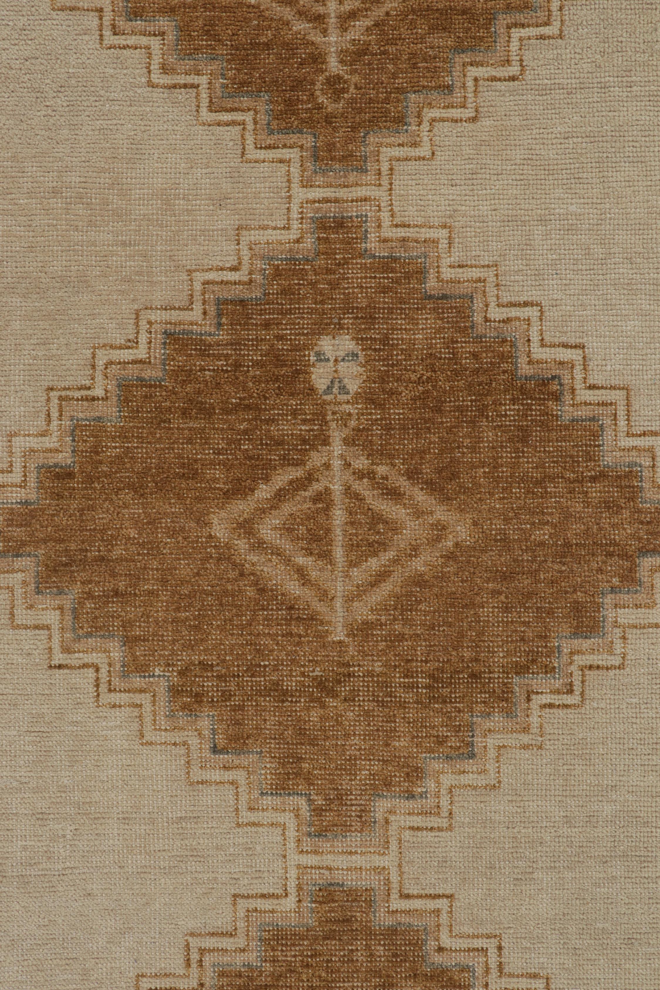 Contemporary Rug & Kilim’s Distressed Tribal Style Rug in Beige, Brown and Gold Patterns For Sale