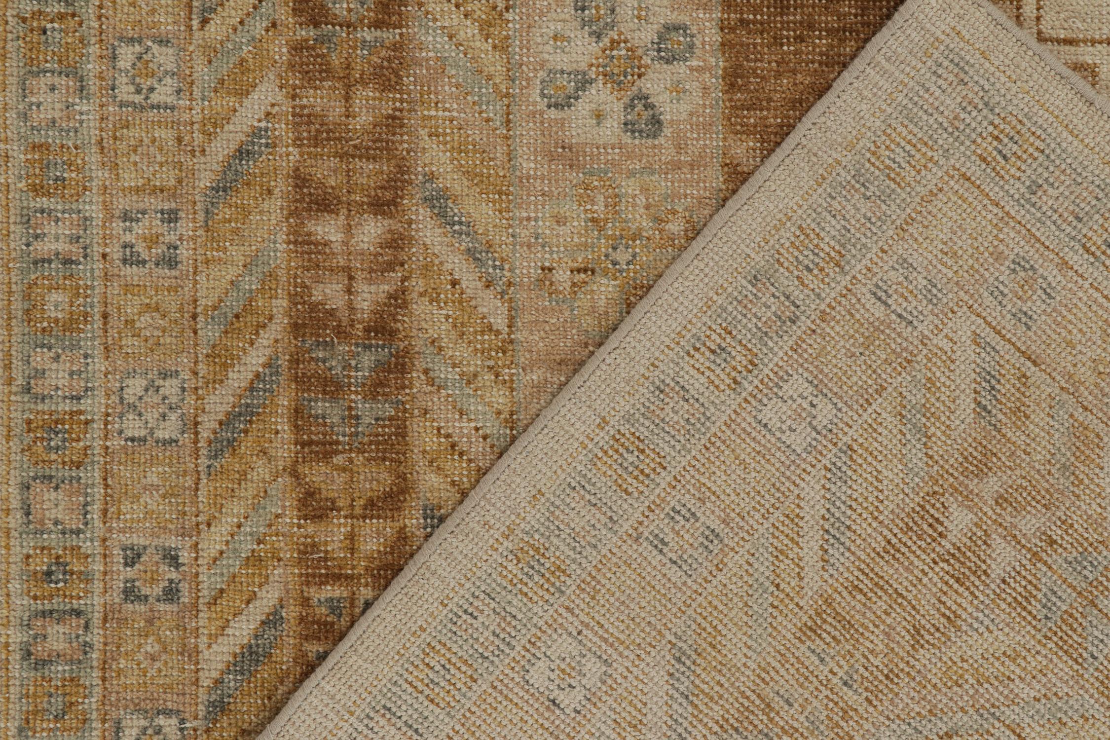 Wool Rug & Kilim’s Distressed Tribal Style Rug in Beige, Brown and Gold Patterns For Sale