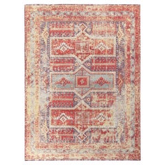 Rug & Kilim's Distressed Tribal Style Teppich in Blau, Rot Geometrisches Muster