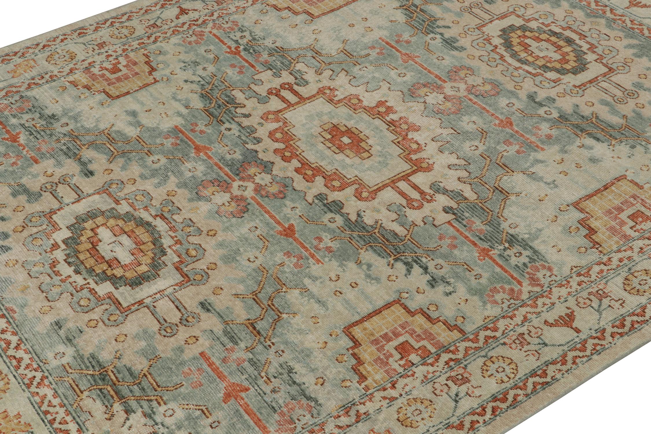 Hand-Knotted Rug & Kilim’s Distressed Tribal Style Rug in Blue with Rustic Floral Patterns For Sale