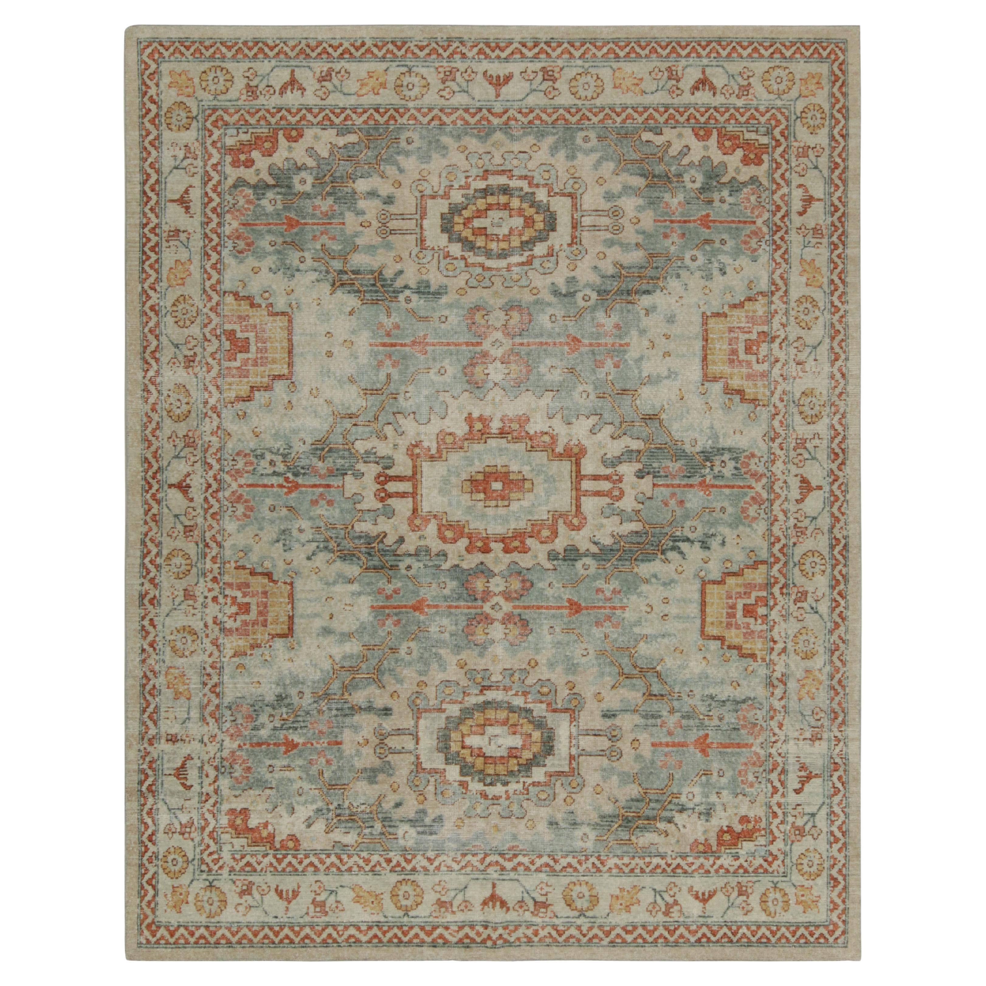 Rug & Kilim’s Distressed Tribal Style Rug in Blue with Rustic Floral Patterns