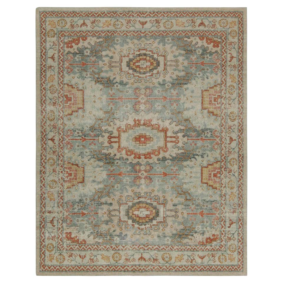 Rug and Kilim’s Distressed Style Rug in Blue with Floral Patterns For ...