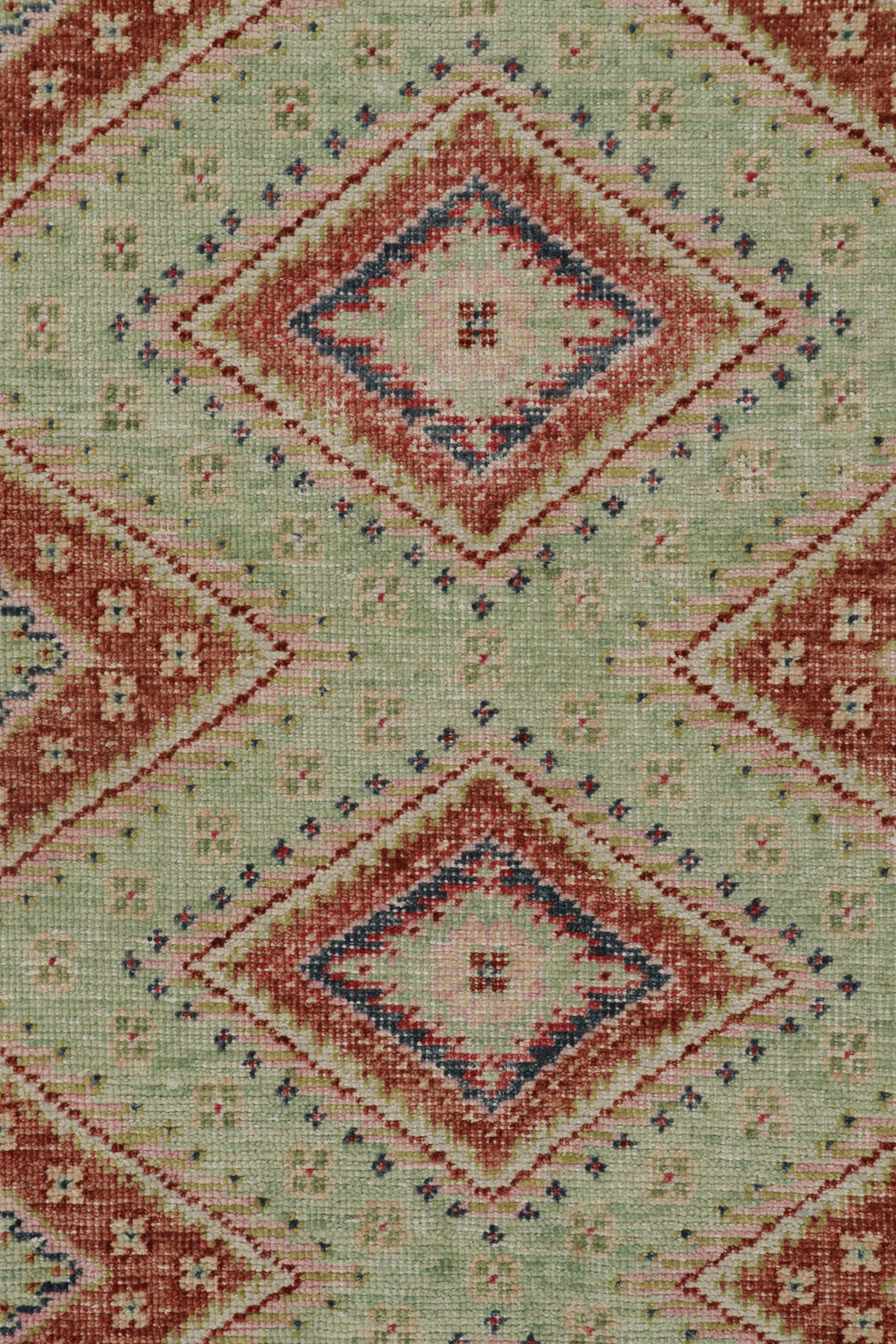 Contemporary Rug & Kilim’s Distressed Tribal Style Rug in Bright Green with Red Medallions For Sale