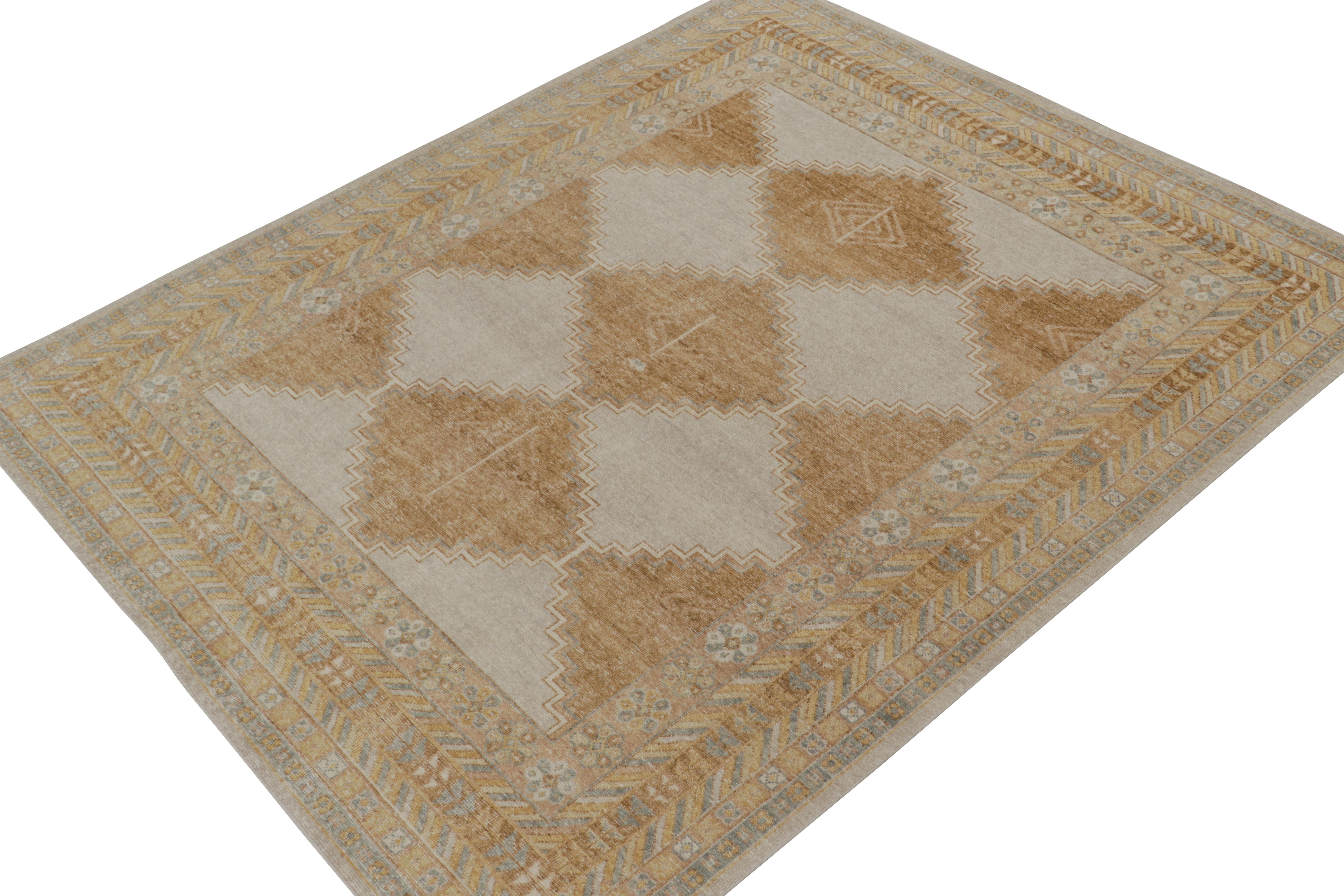 This 8x10 rug is a new addition to Rug & Kilim’s Homage Collection. Hand-knotted in wool and cotton, it recaptures an antique tribal rug pattern in a new take on distressed texture.

On the Design:

One can’t help but admire the balance of warm and