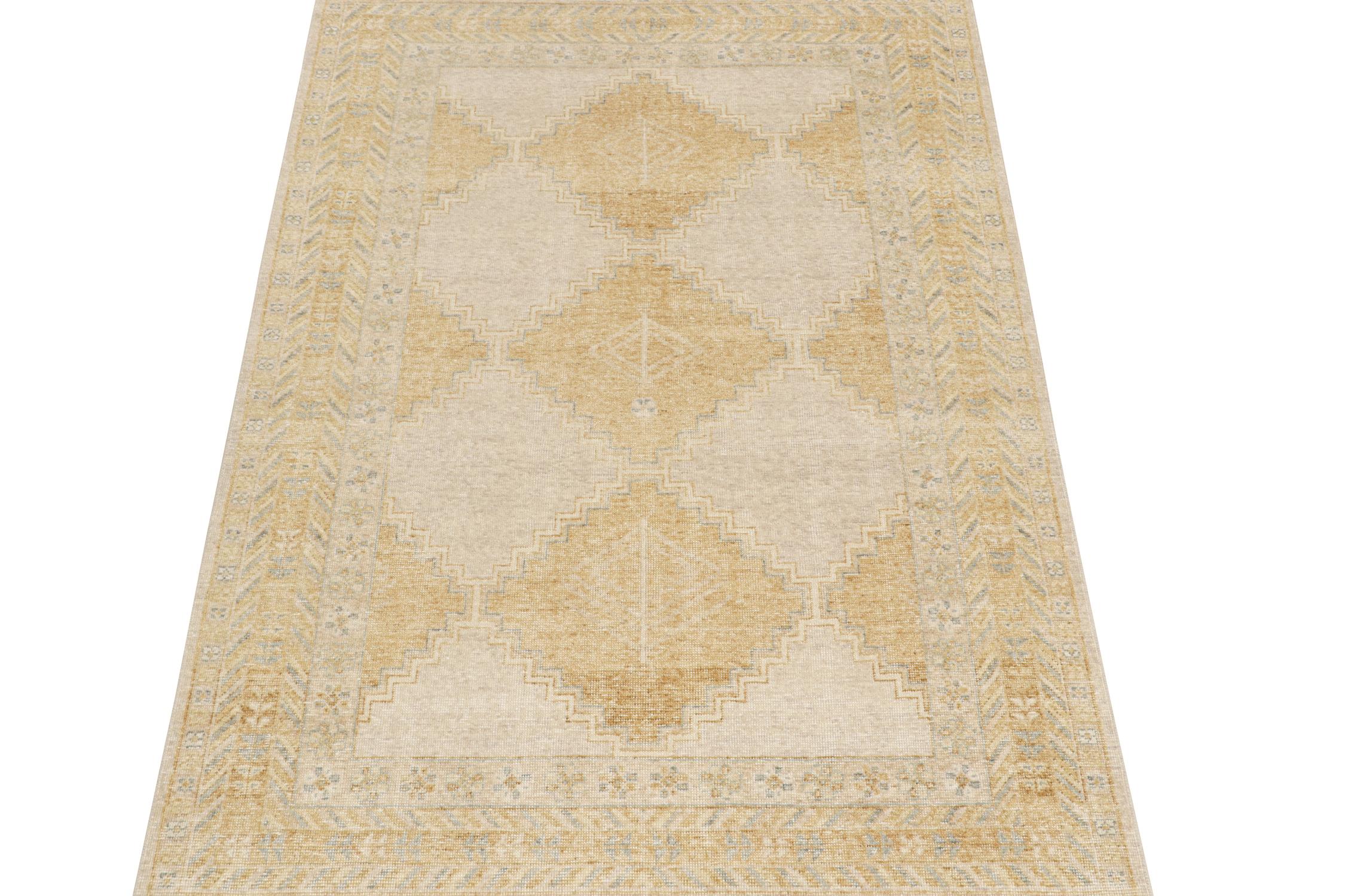 Indian Rug & Kilim’s Distressed Tribal style rug in Gold, Gray and Blue Patterns For Sale