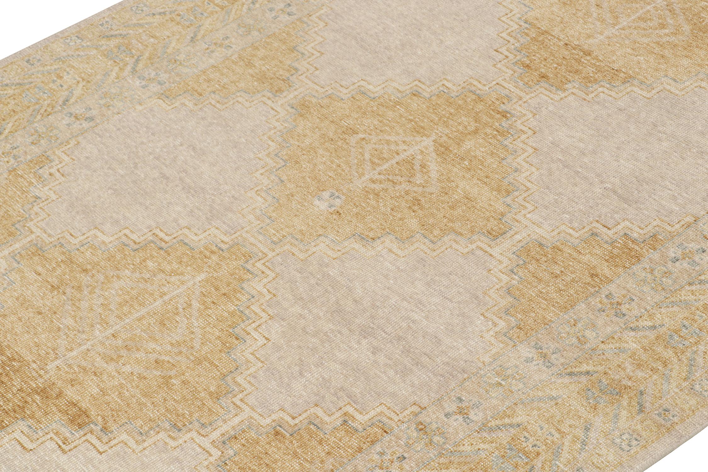 Hand-Knotted Rug & Kilim’s Distressed Tribal style rug in Gold, Gray and Blue Patterns For Sale