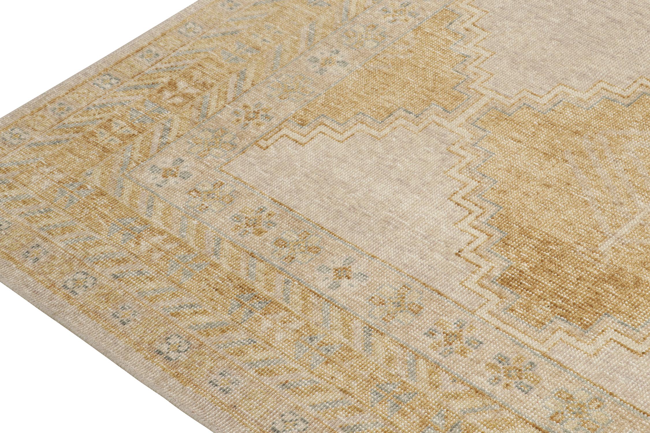 Rug & Kilim’s Distressed Tribal style rug in Gold, Gray and Blue Patterns In New Condition For Sale In Long Island City, NY