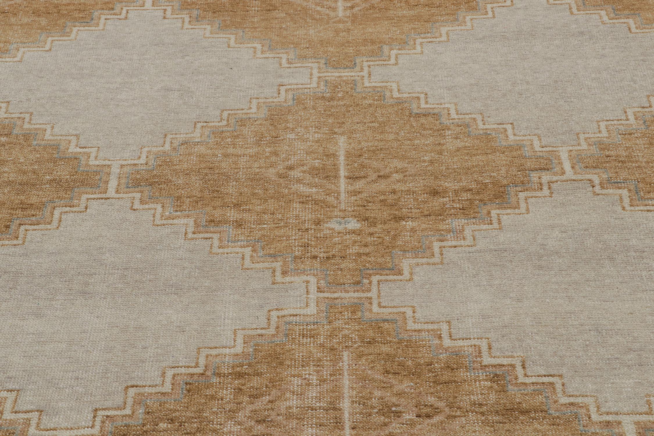 Contemporary Rug & Kilim’s Distressed Tribal style rug in Gold, Gray and Blue Patterns For Sale