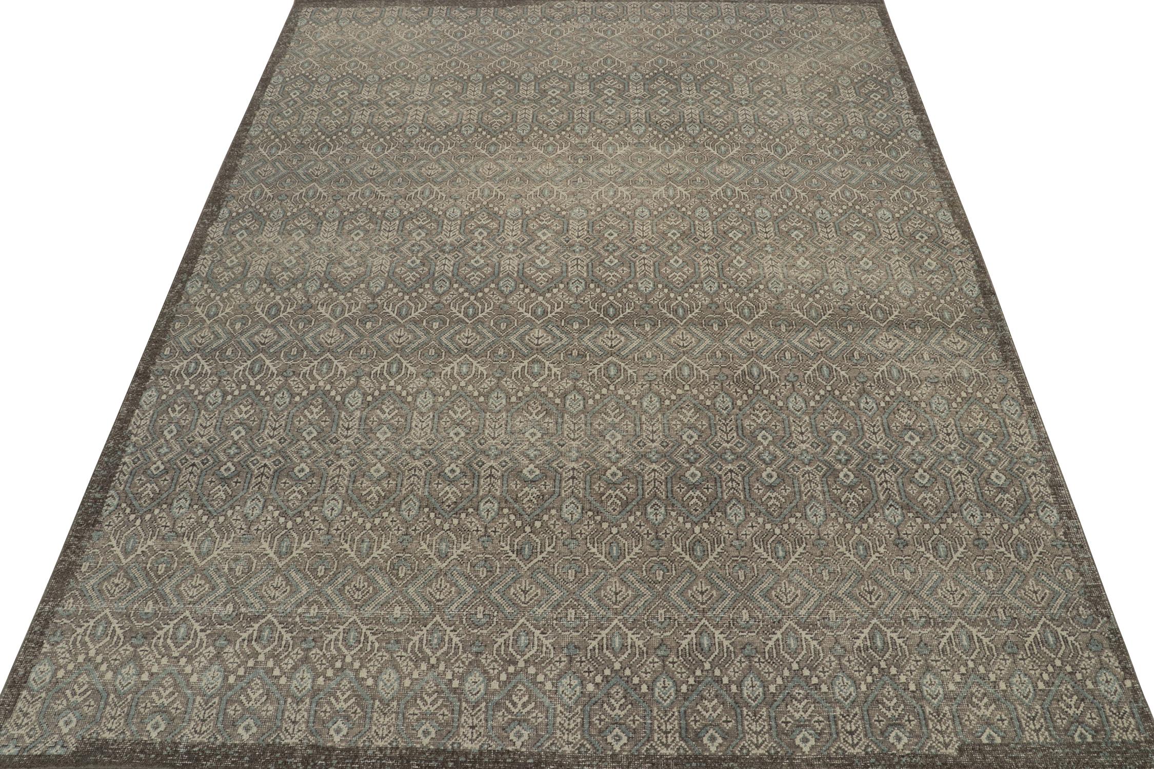 This 9x12 rug is a regal new addition to the Homage Collection by Rug & Kilim. Hand-knotted in wool and cotton, it recaptures antique tribal rug styles in a fresh take on Rustic Modern design.

Further on the Design:

This particular design calls on