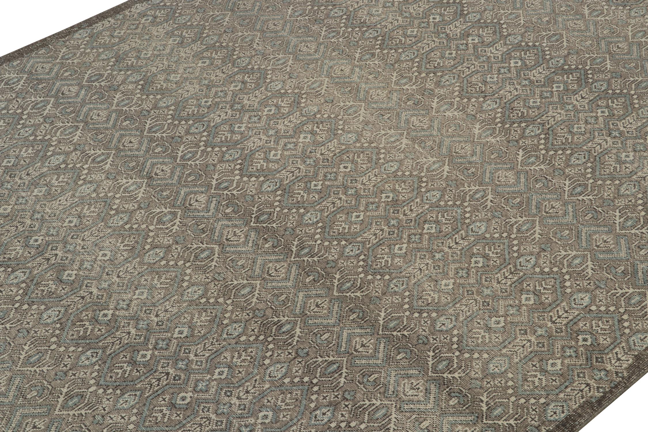 Indiano Rug & Kilim è un tappeto in stile tribale con motivi geometrici grigi e blu. in vendita