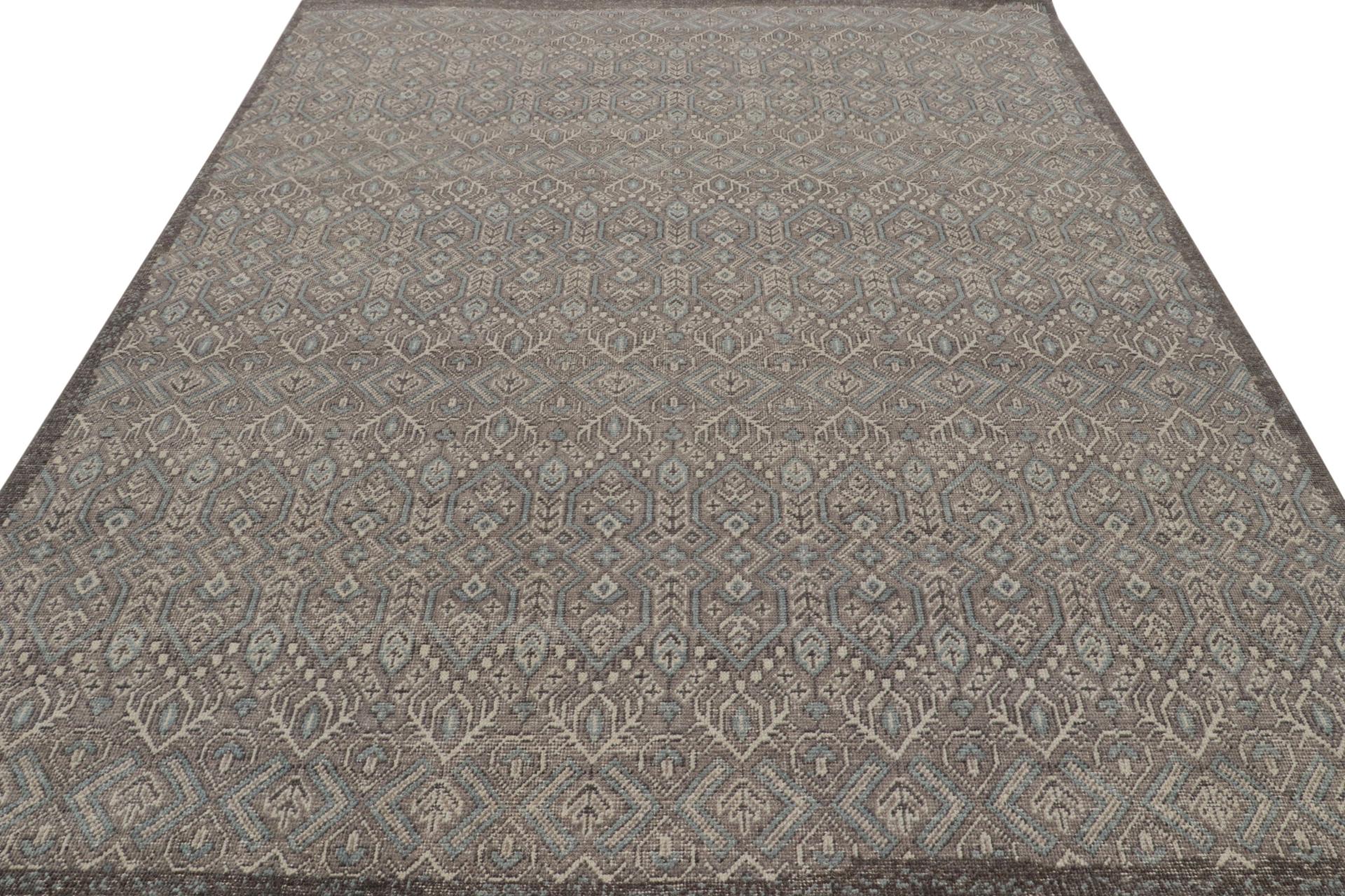 Modern Rug & Kilim’s Distressed Tribal Style Rug In Gray With Geometric Pattern