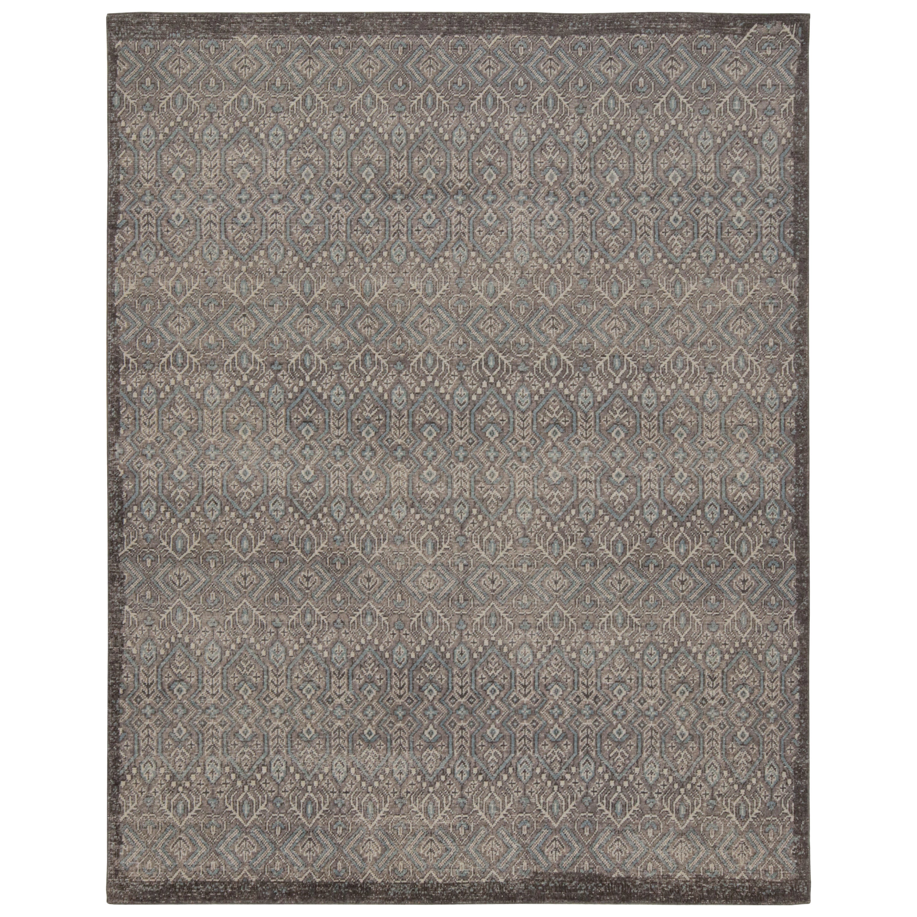 Rug & Kilim's Distressed Tribal Style Teppich In Grau Mit Geometrischem Muster im Angebot