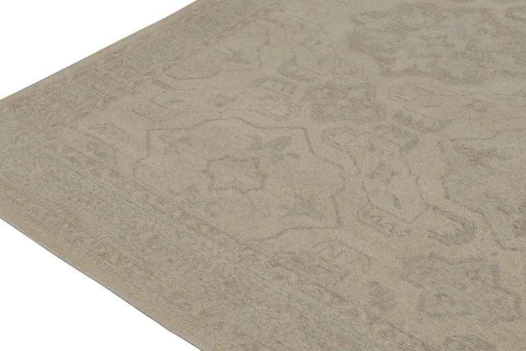 Rug and Kilim’s Distressed Tribal Style Rug in Greige Geometric ...