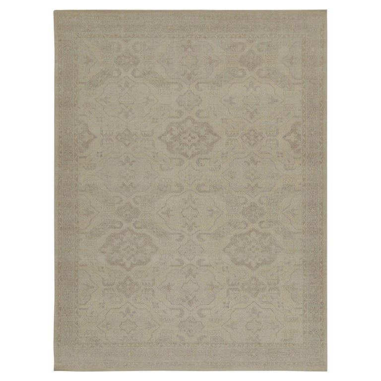 Rug and Kilim’s Distressed Tribal Style Rug in Greige Geometric ...