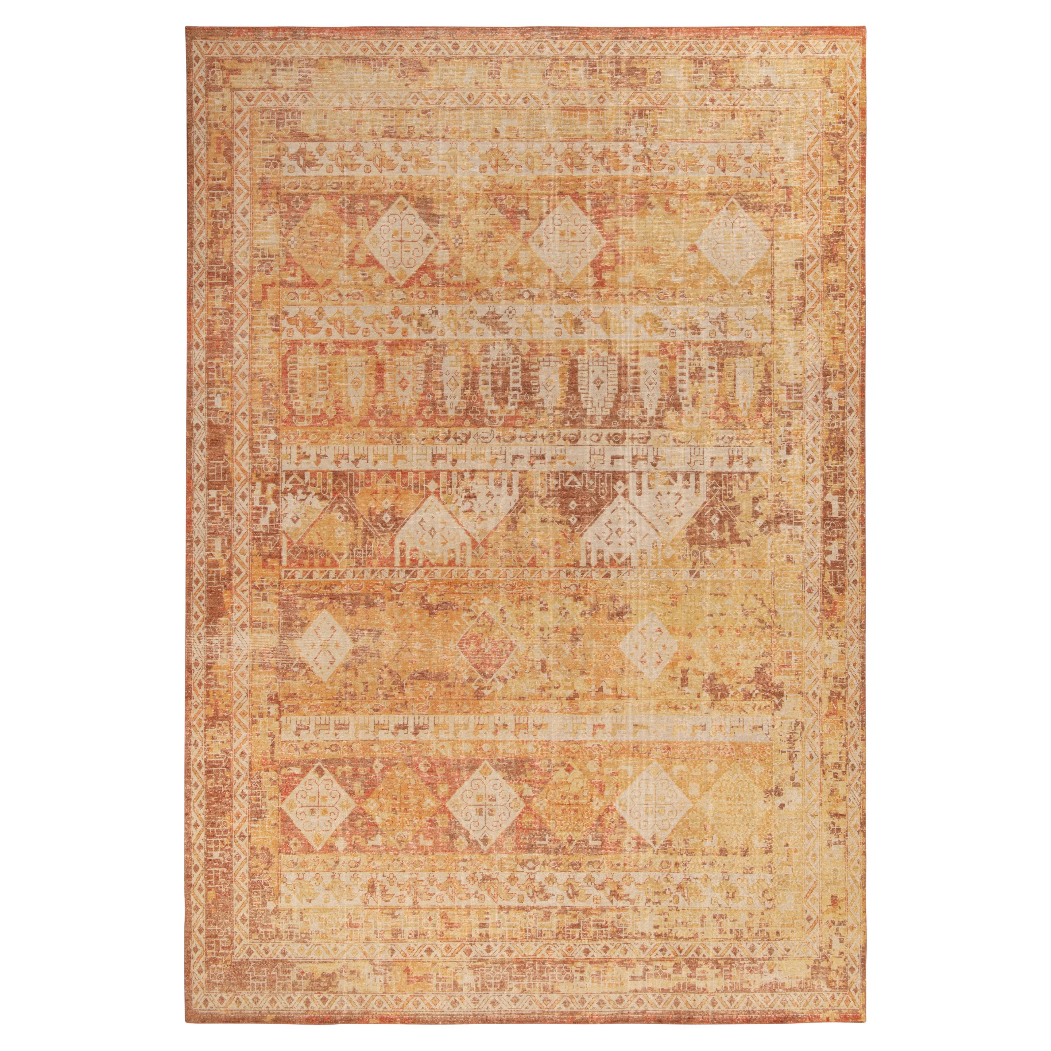 Rug & Kilim's Distressed Tribal Style Teppich in Orange-Rot, Beige Geometrisches Muster