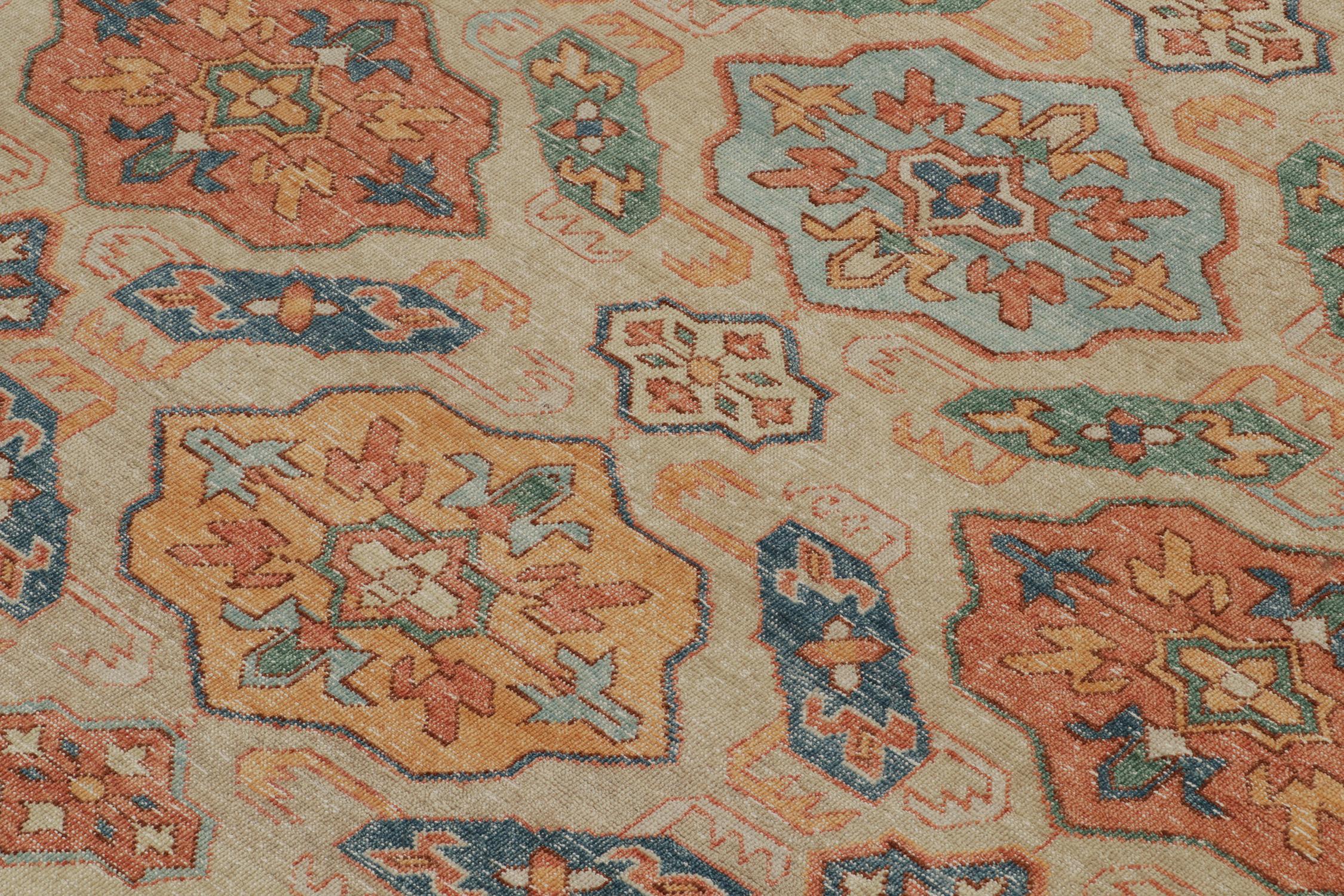 Hand-Knotted Rug & Kilim’s Distressed Tribal Style Rug in Rust and Teal Medallion Patterns For Sale