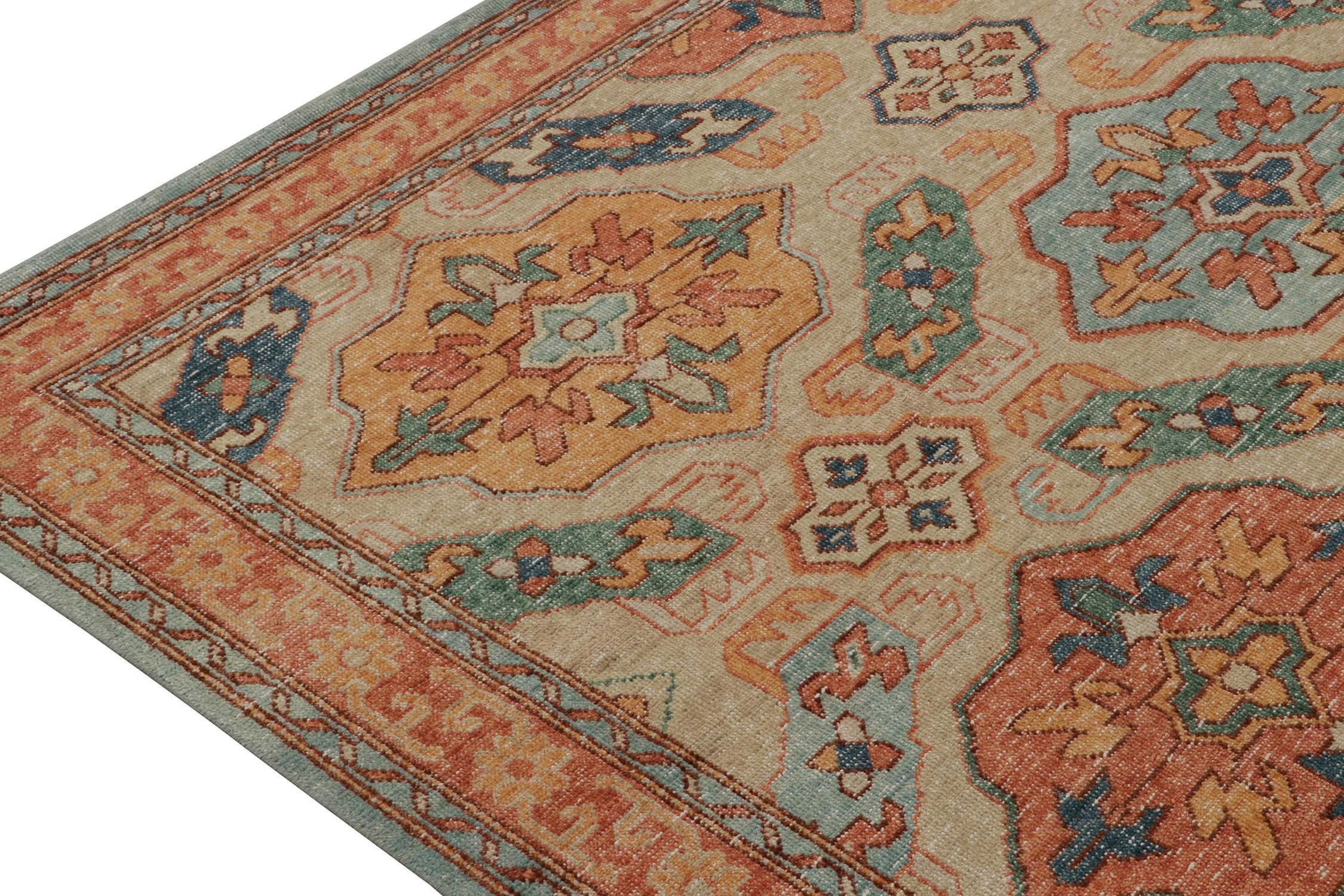 Rug & Kilim’s Distressed Tribal Style Rug in Rust and Teal Medallion Patterns In New Condition For Sale In Long Island City, NY
