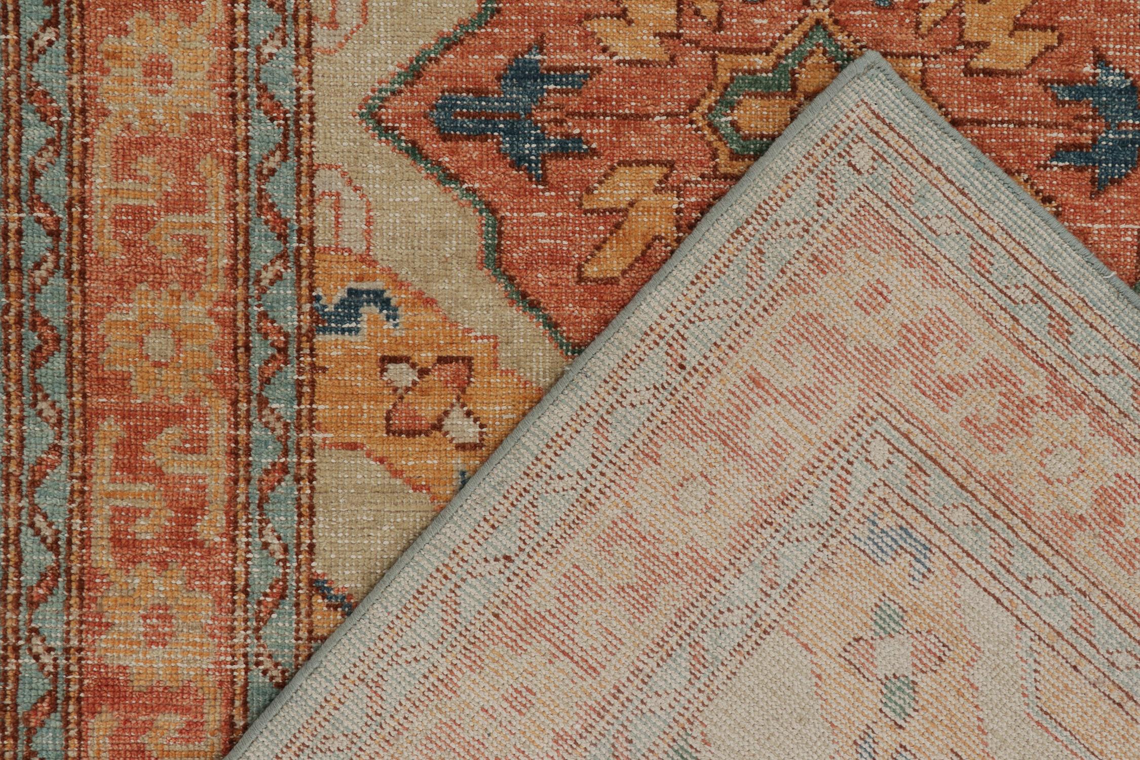 Wool Rug & Kilim’s Distressed Tribal Style Rug in Rust and Teal Medallion Patterns For Sale