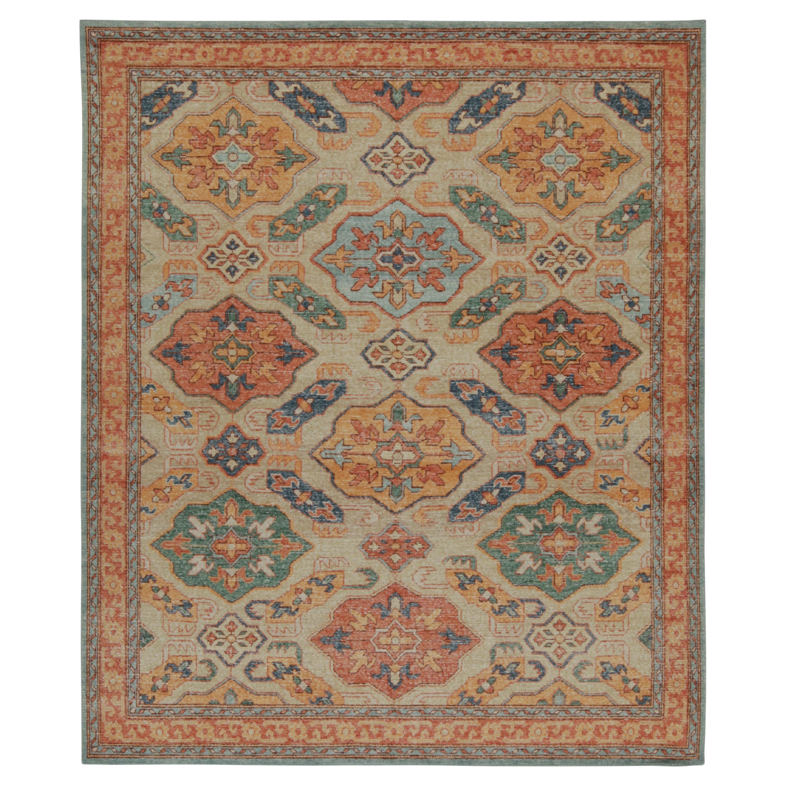 Rug & Kilim’s Distressed Tribal Style Rug in Rust and Teal Medallion Patterns