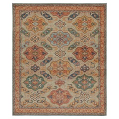 Rug & Kilim’s Distressed Tribal Style Rug in Rust and Teal Medallion Patterns
