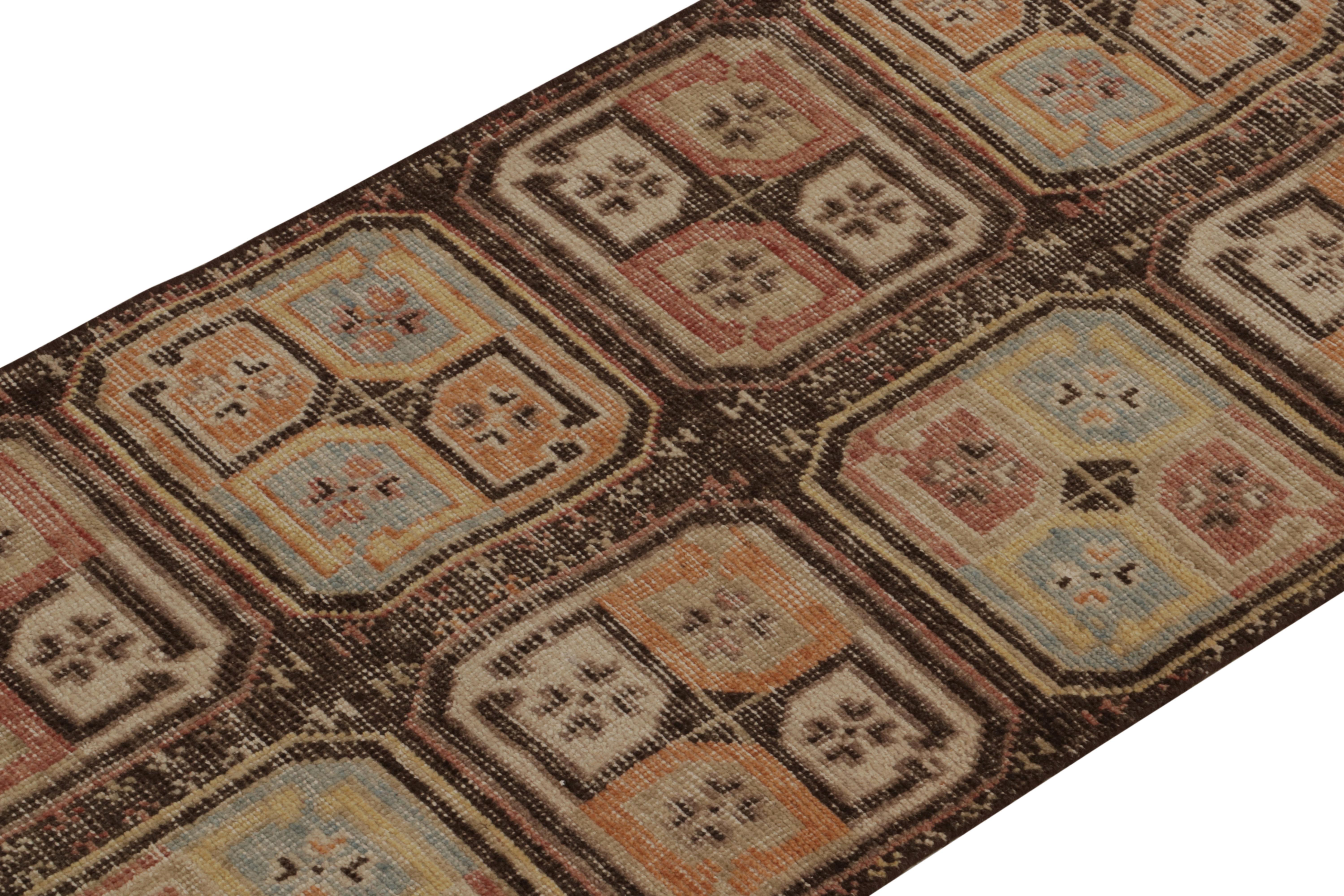 Hand-Knotted Rug & Kilim’s Distressed Tribal Style Runner in Beige-Brown & Colorful Emblems For Sale
