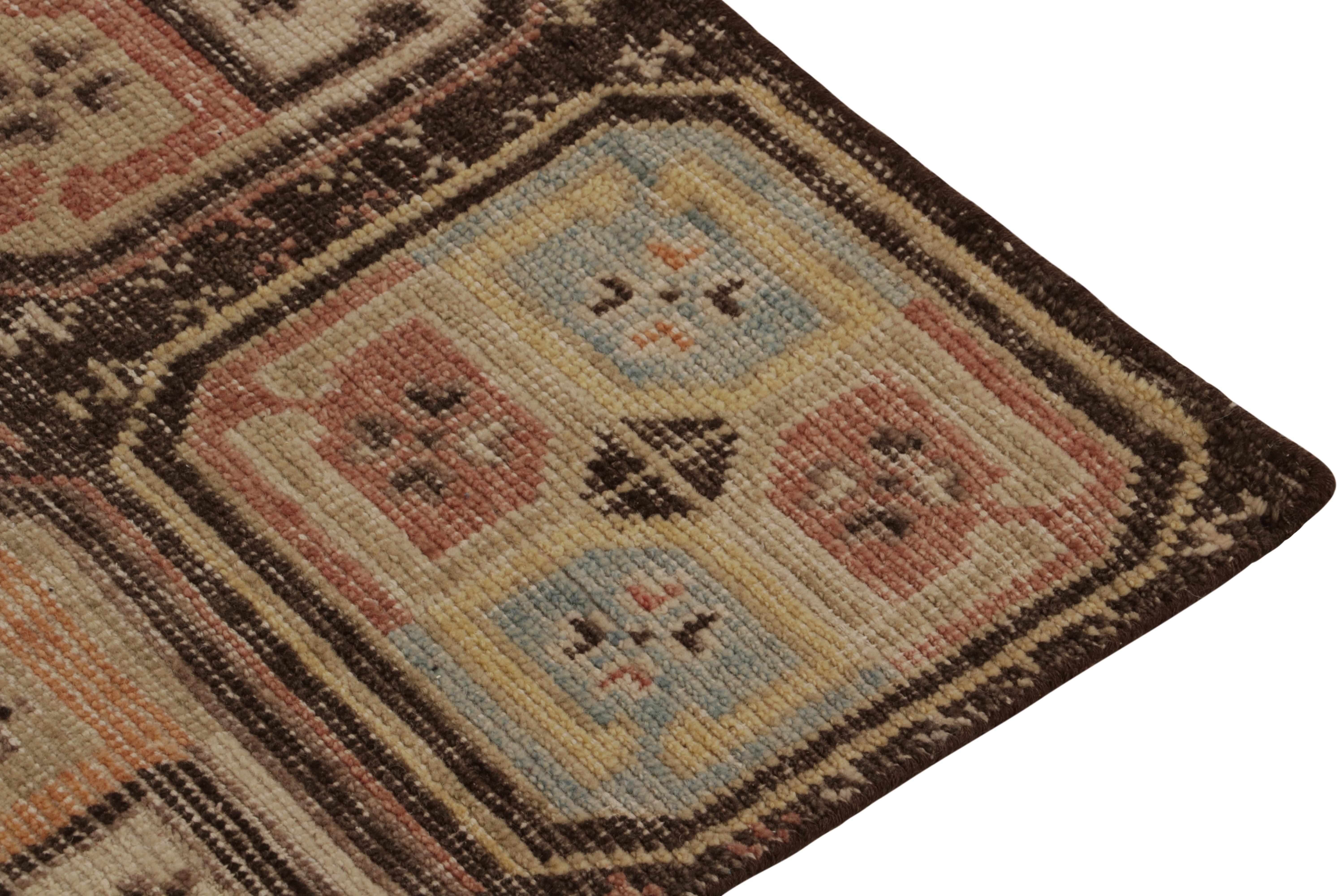 Rug & Kilim’s Distressed Tribal Style Runner in Beige-Brown & Colorful Emblems In New Condition For Sale In Long Island City, NY