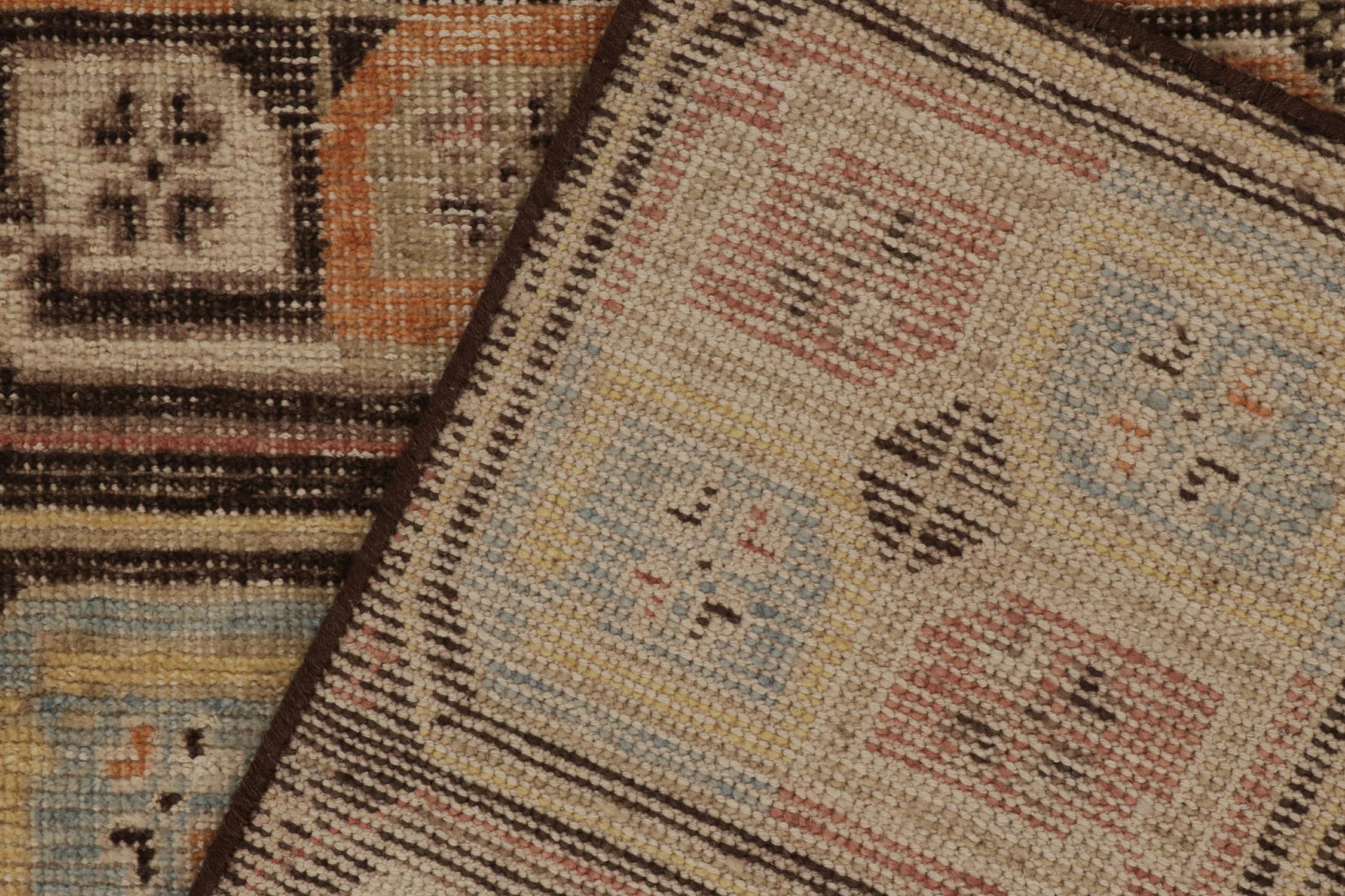 Contemporary Rug & Kilim’s Distressed Tribal Style Runner in Beige-Brown & Colorful Emblems For Sale