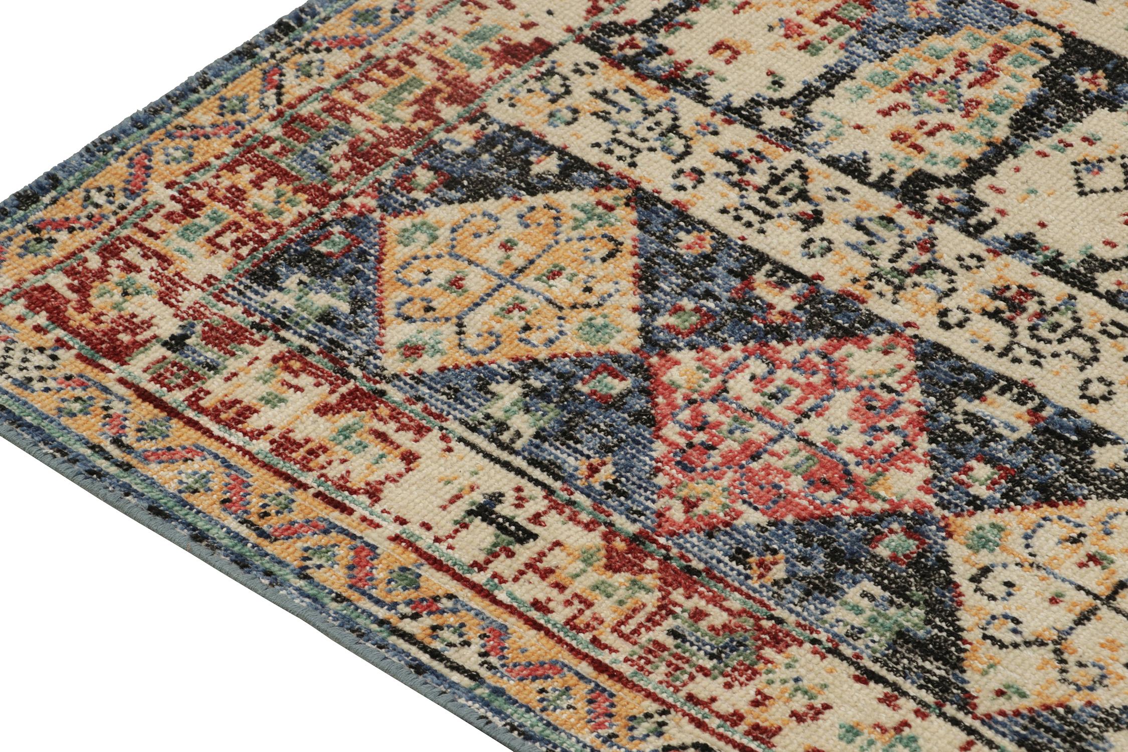 Rug & Kilim’s Distressed Tribal Style Runner in Polychromatic Geometric Patterns In New Condition For Sale In Long Island City, NY