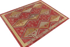 Rug & Kilim’s Distressed Yuruk Style Rug in Red, Beige & Gray Geometric Patterns