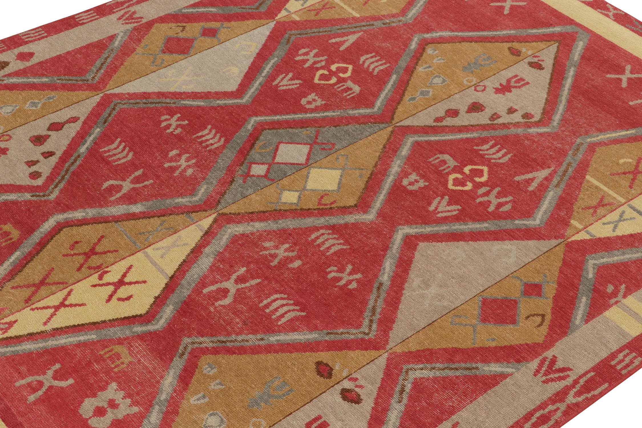 Indian Rug & Kilim’s Distressed Yuruk Style Rug in Red, Beige & Gray Geometric Patterns For Sale