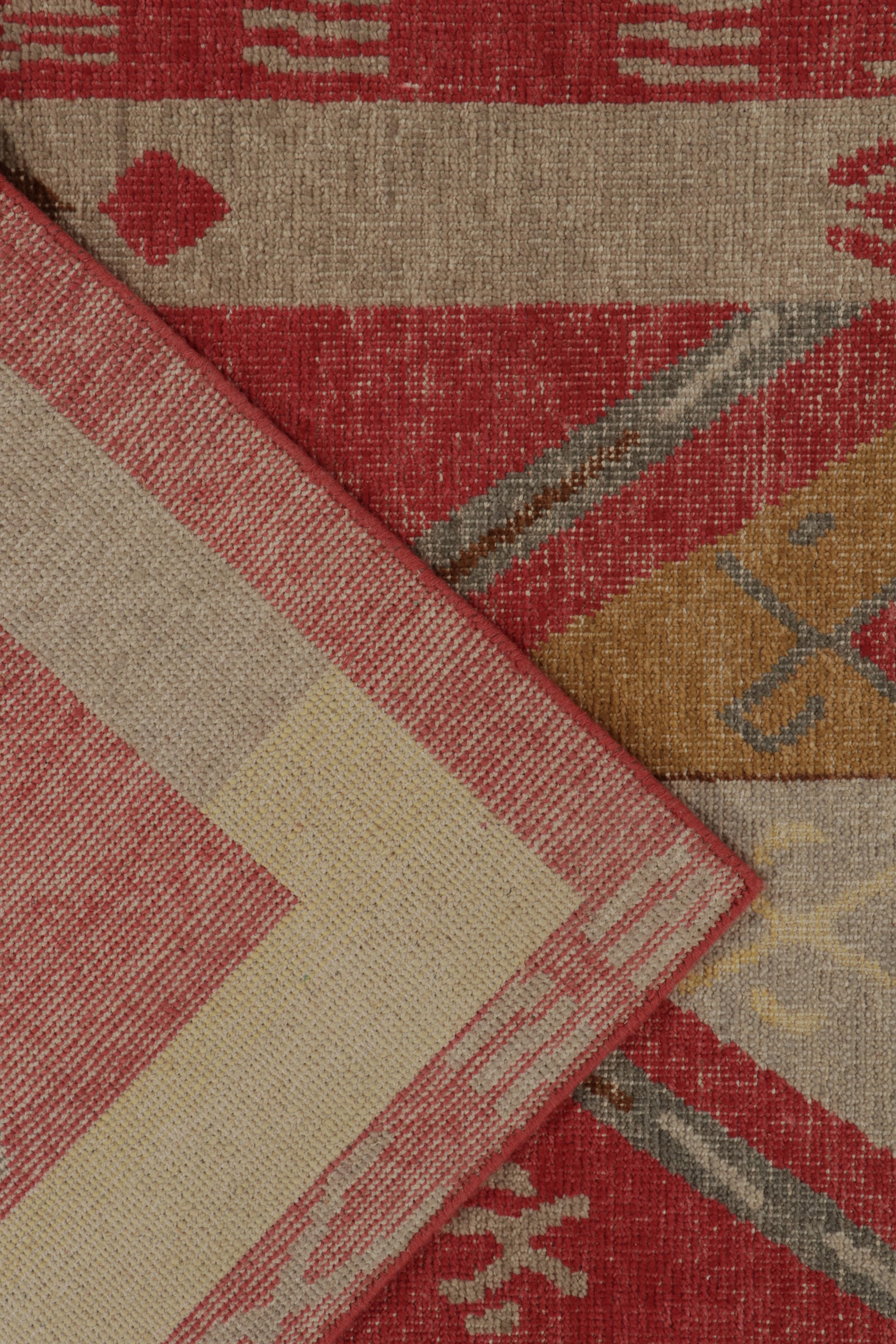 Rug & Kilim’s Distressed Yuruk Style Rug in Red, Beige & Gray Geometric Patterns In New Condition For Sale In Long Island City, NY