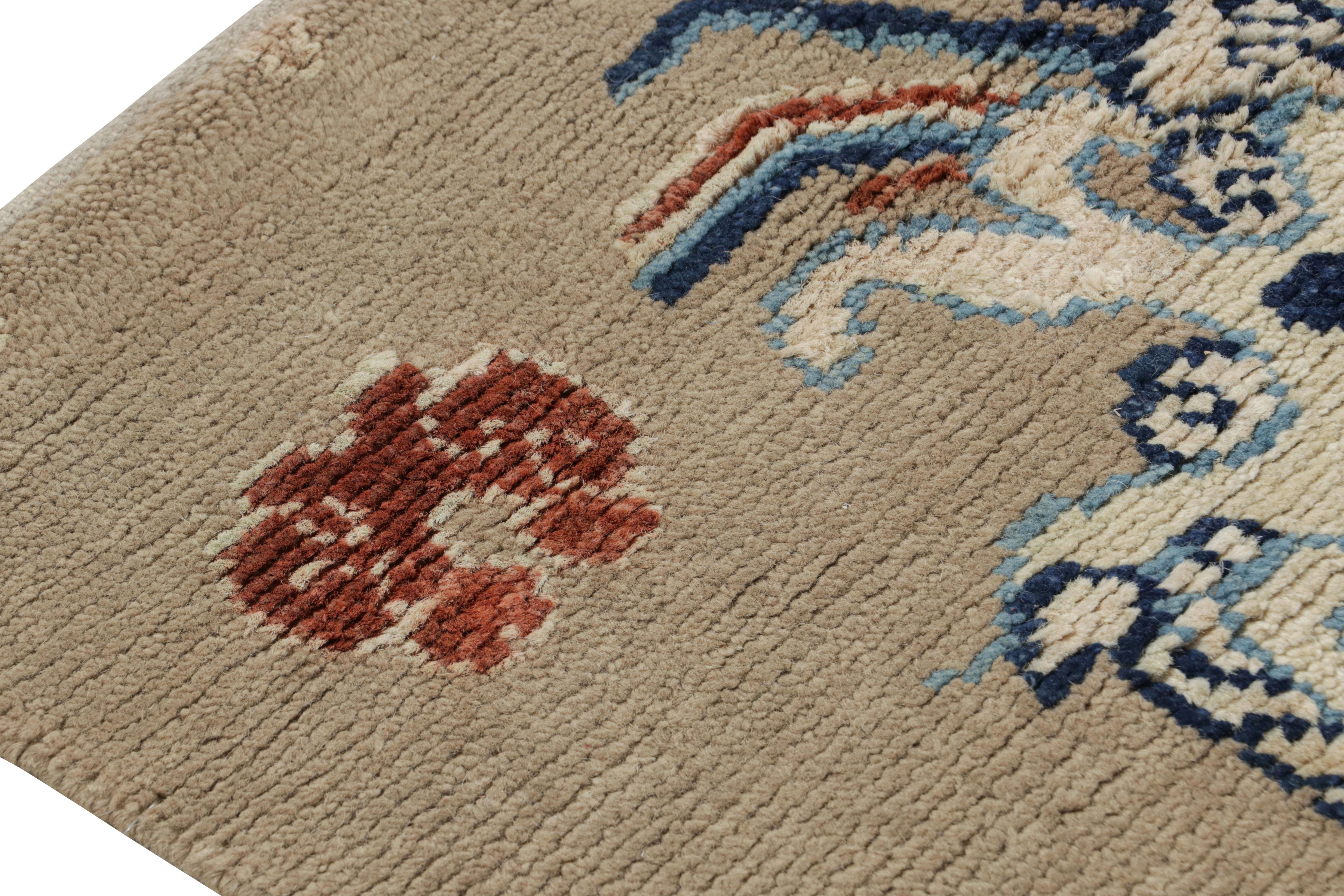 Hand-Knotted Rug & Kilim’s Dragon Pictorial Runner Rug In Beige, Orange and Blue Tones For Sale