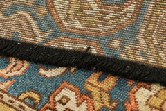 Rug & Kilim’s Dragon Rug in Gold and Blue with Geometric-Floral Patterns