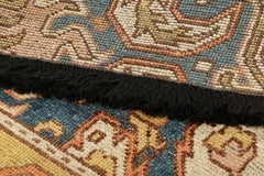 Rug & Kilim’s Dragon Rug in Gold and Blue with Geometric-Floral Patterns