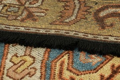 Rug & Kilim’s Dragon Rug in Gold and Blue with Geometric-Floral Patterns