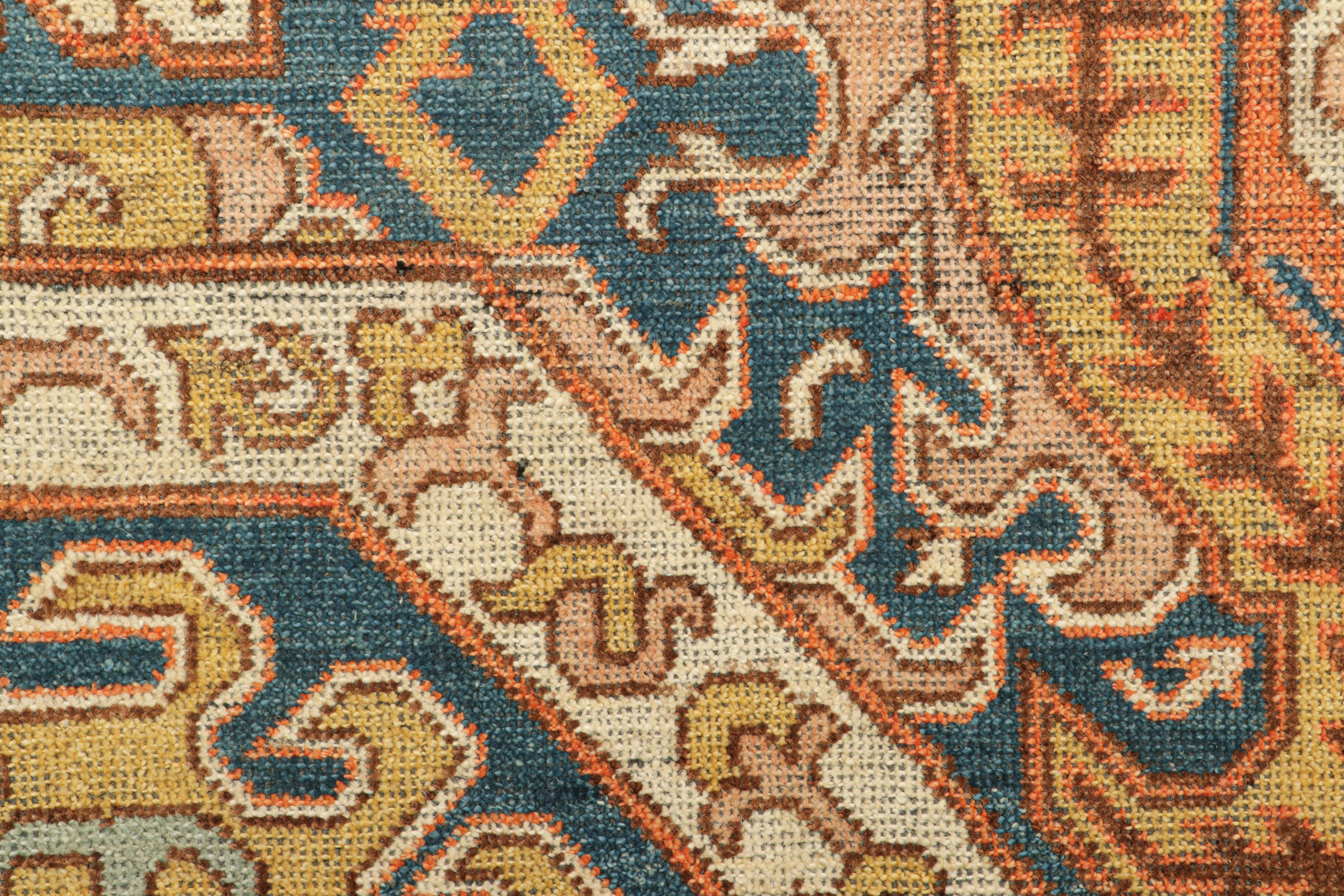 Rug & Kilim’s Dragon Rug in Gold and Blue with Geometric-Floral Patterns In New Condition For Sale In Long Island City, NY