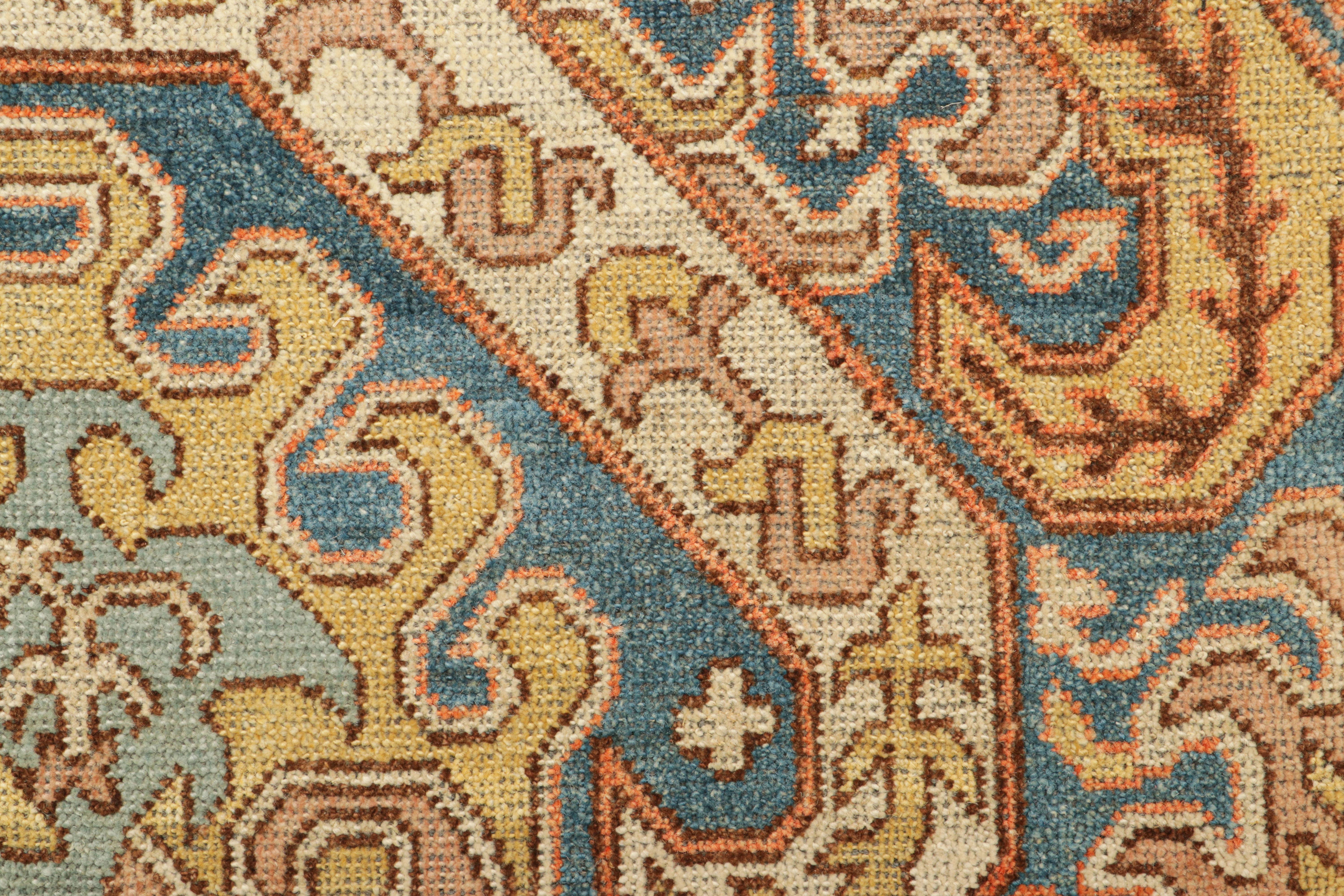 Rug & Kilim’s Dragon Rug in Gold and Blue with Geometric-Floral Patterns In New Condition For Sale In Long Island City, NY